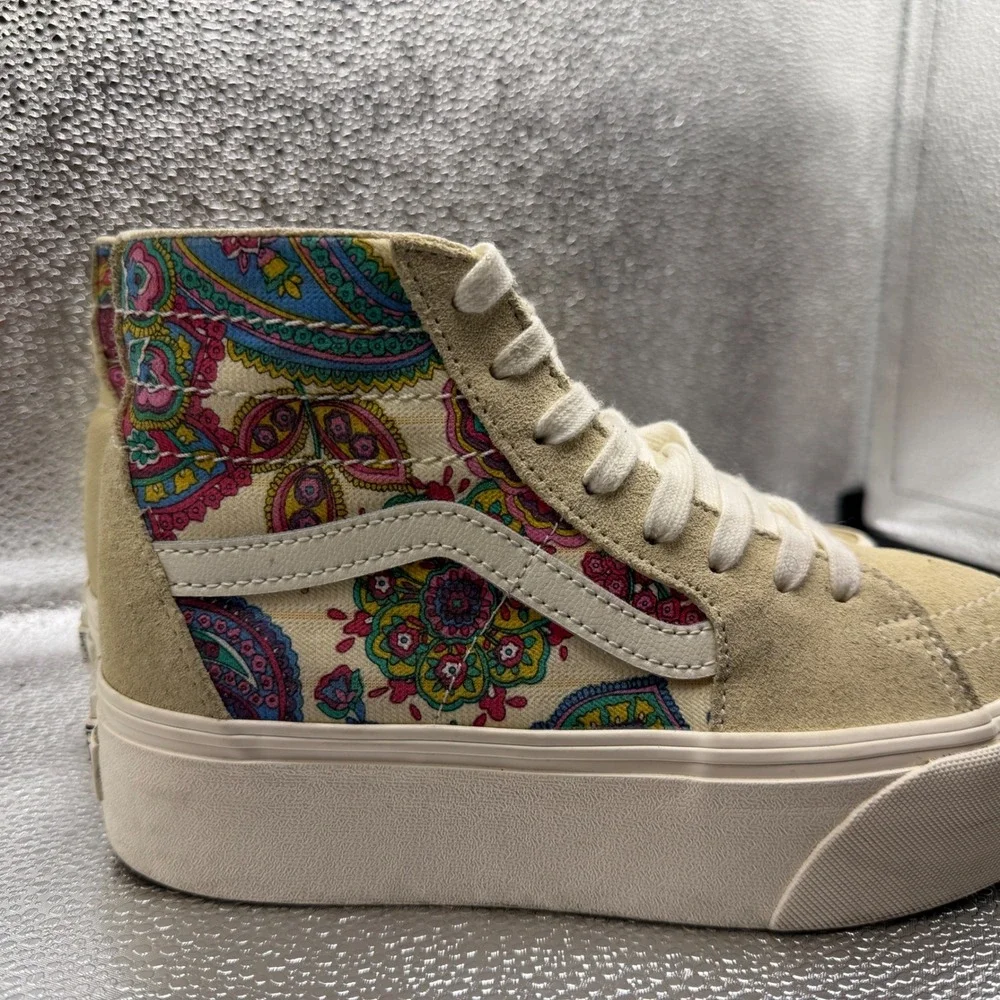 Size 8 Vans Sk8-Hi Stacked Sneakers Womens Tan Paisley Platform HighTop